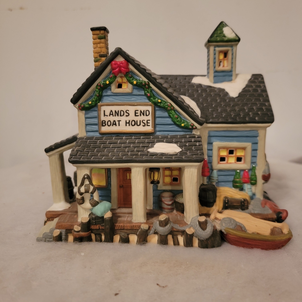 Dickens Collectibles Lands End Blue and White Boat House